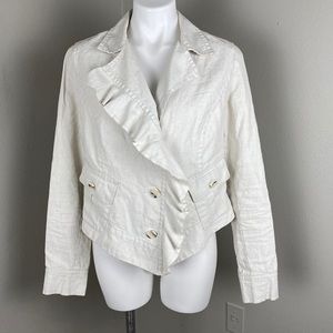 CAbi Ruffle Up Ivory Waxed Linen Jacket large 325